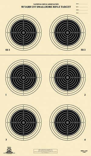 A-51 [A51] NRA Official 50 Yard UIT Smallbore Rifle Target, on Tagboard (12)