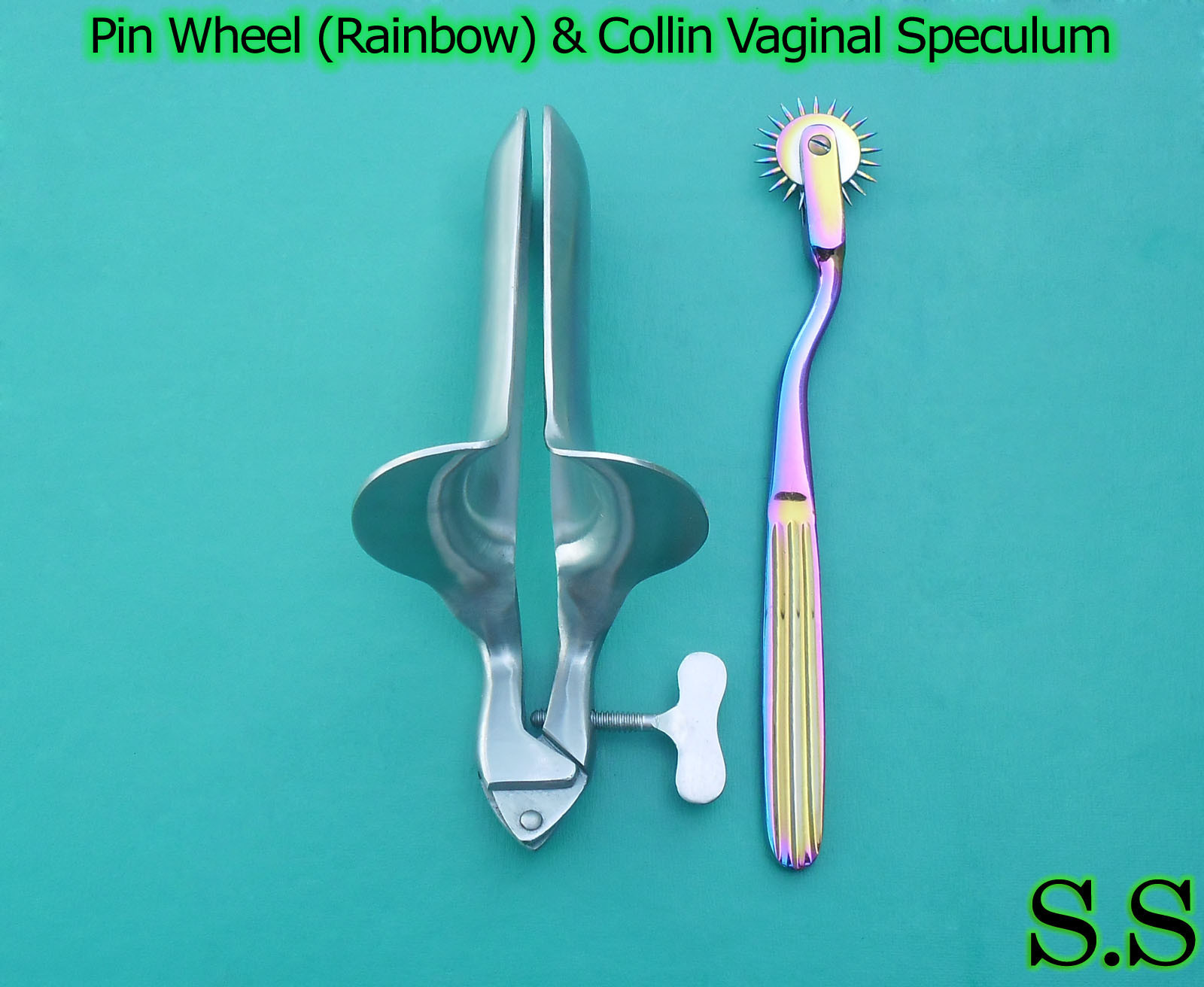Wartenberg Pin Wheel (Rainbow) Color & Collin Vaginal Speculum Small
