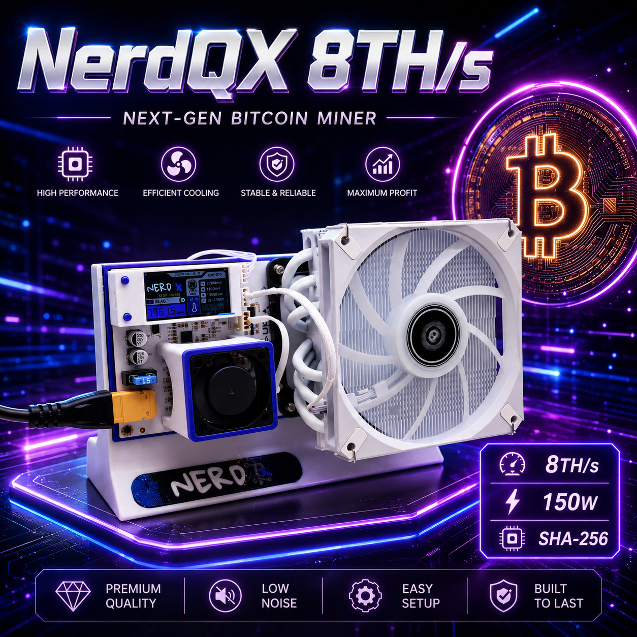 2026 New NerdQX 8Th/s High performance Bitcoin Miner  Home Solo Mining Miner