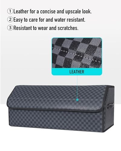 Trunk Organizer for SUV - Leather Storage Box, Magnetic Extra Large Checked