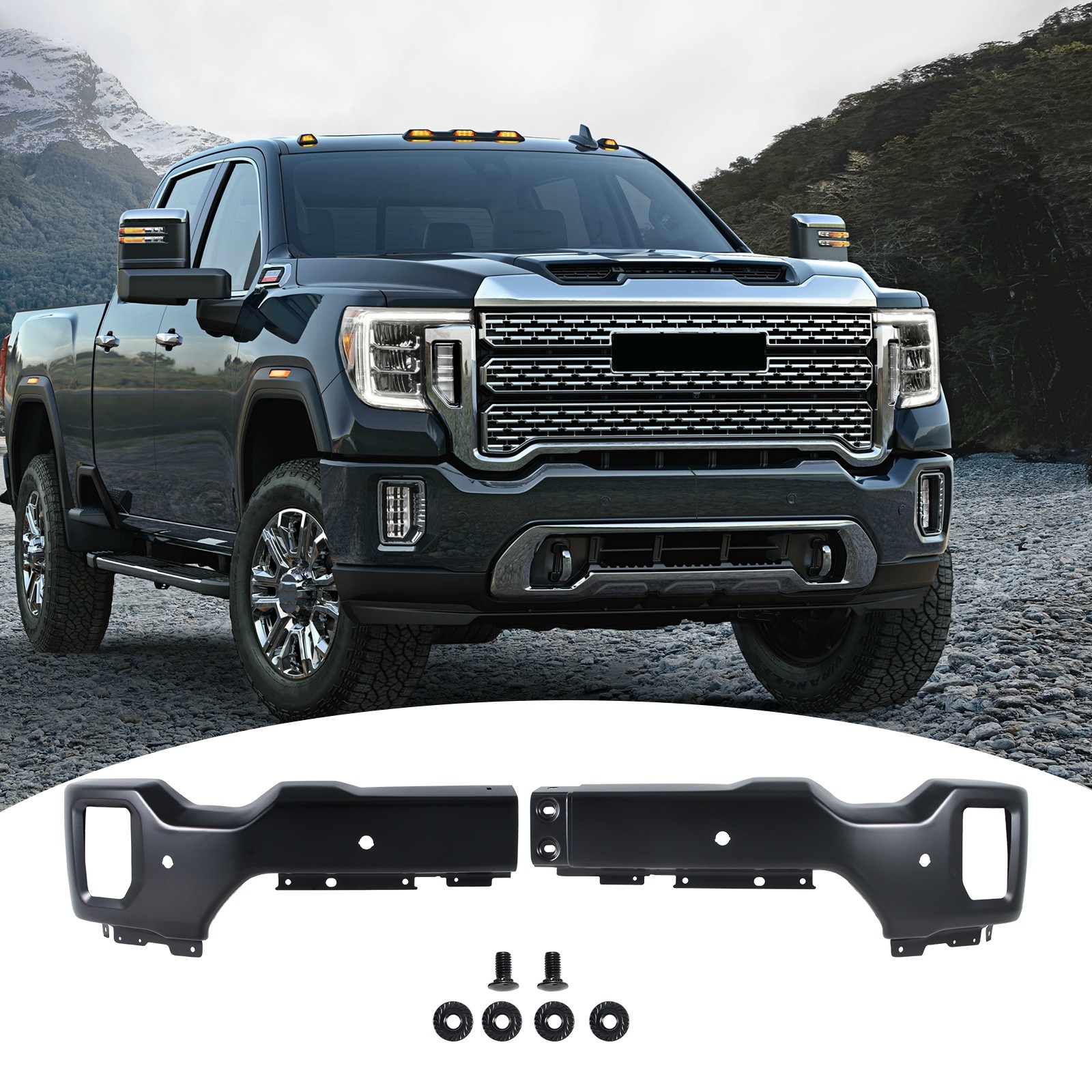 Black Steel Front Bumper Fit 2020-2023 GMC Sierra 2500 HD 3500 HD W/Senser Holes