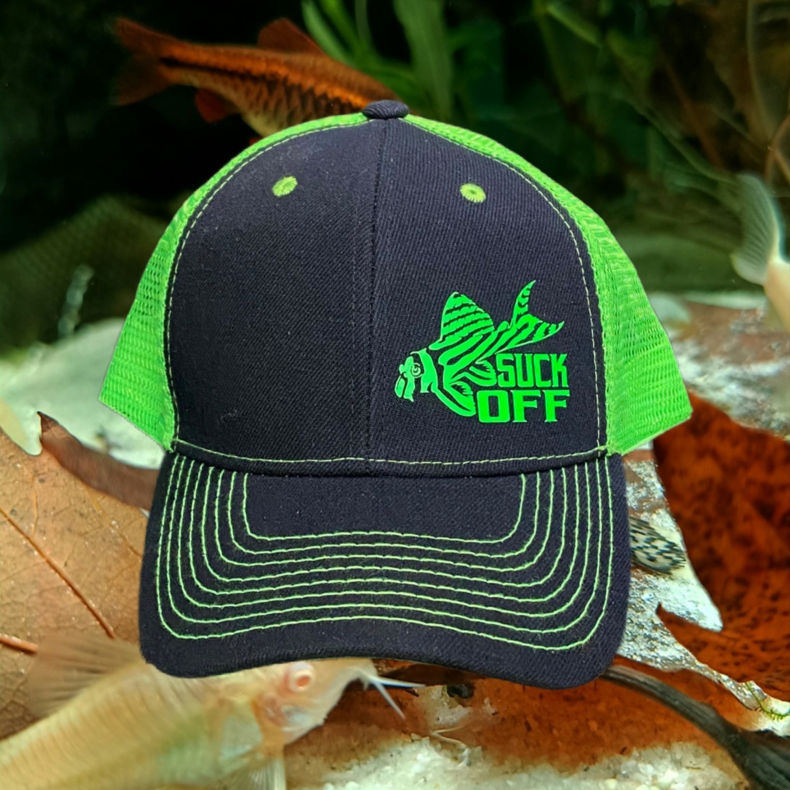SUCK OFF Pleco Trucker Hat Plecostomus Tropical Fish Aquarium Fish Tank Funny