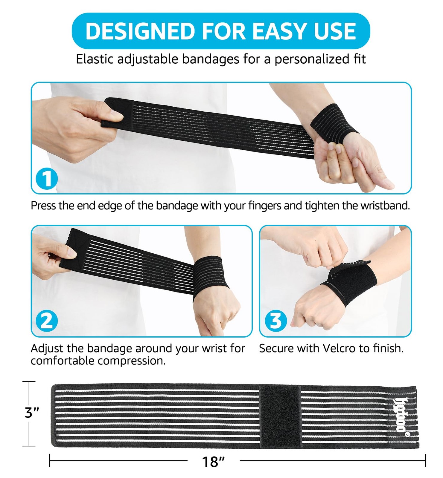 HGBOO Compression Wrist Bands (2 PCS), High-Elastic Straps Wraps Black