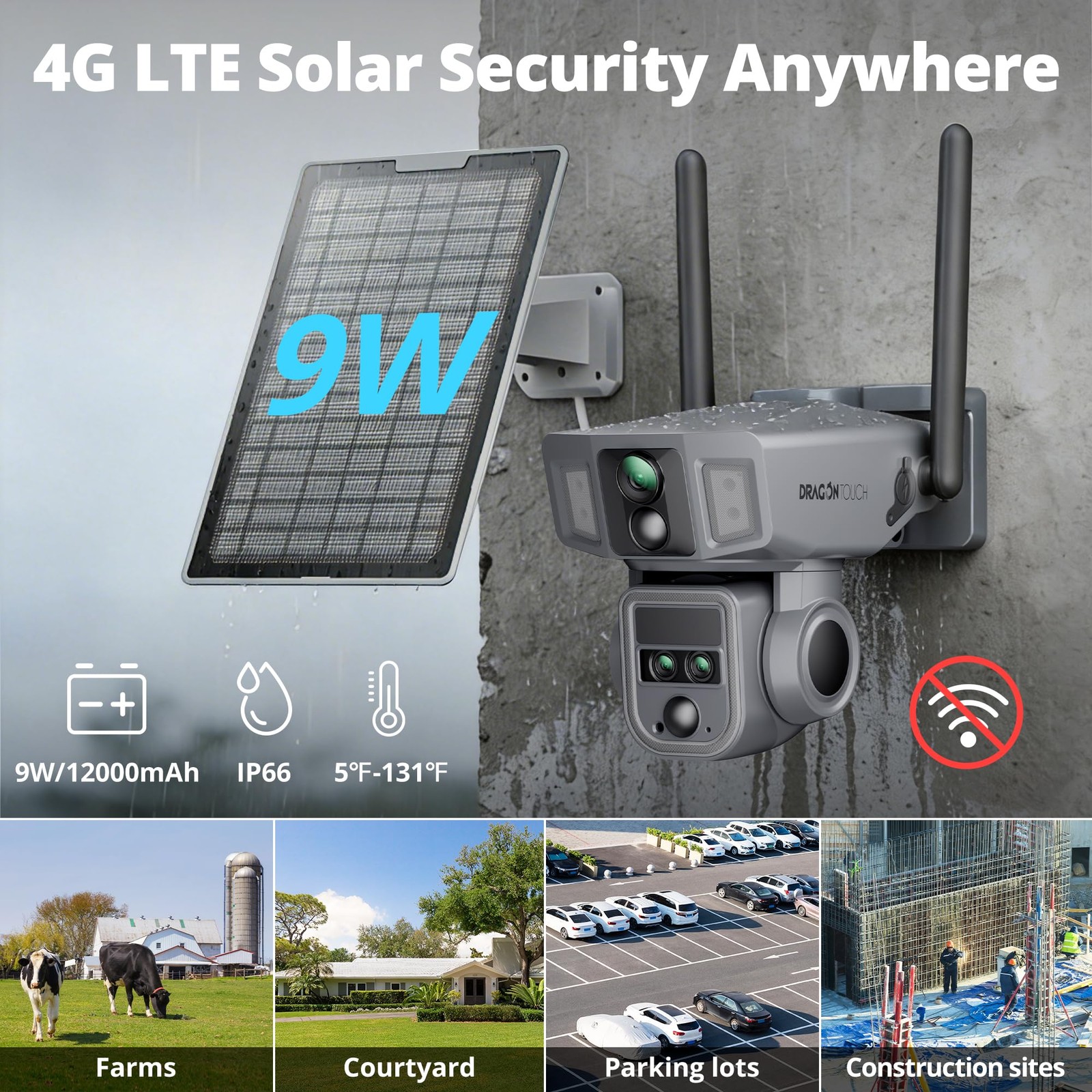 Dragon Touch 4G Cellular Security Camera, 4K Solar Camera Wireless Outdoor,...