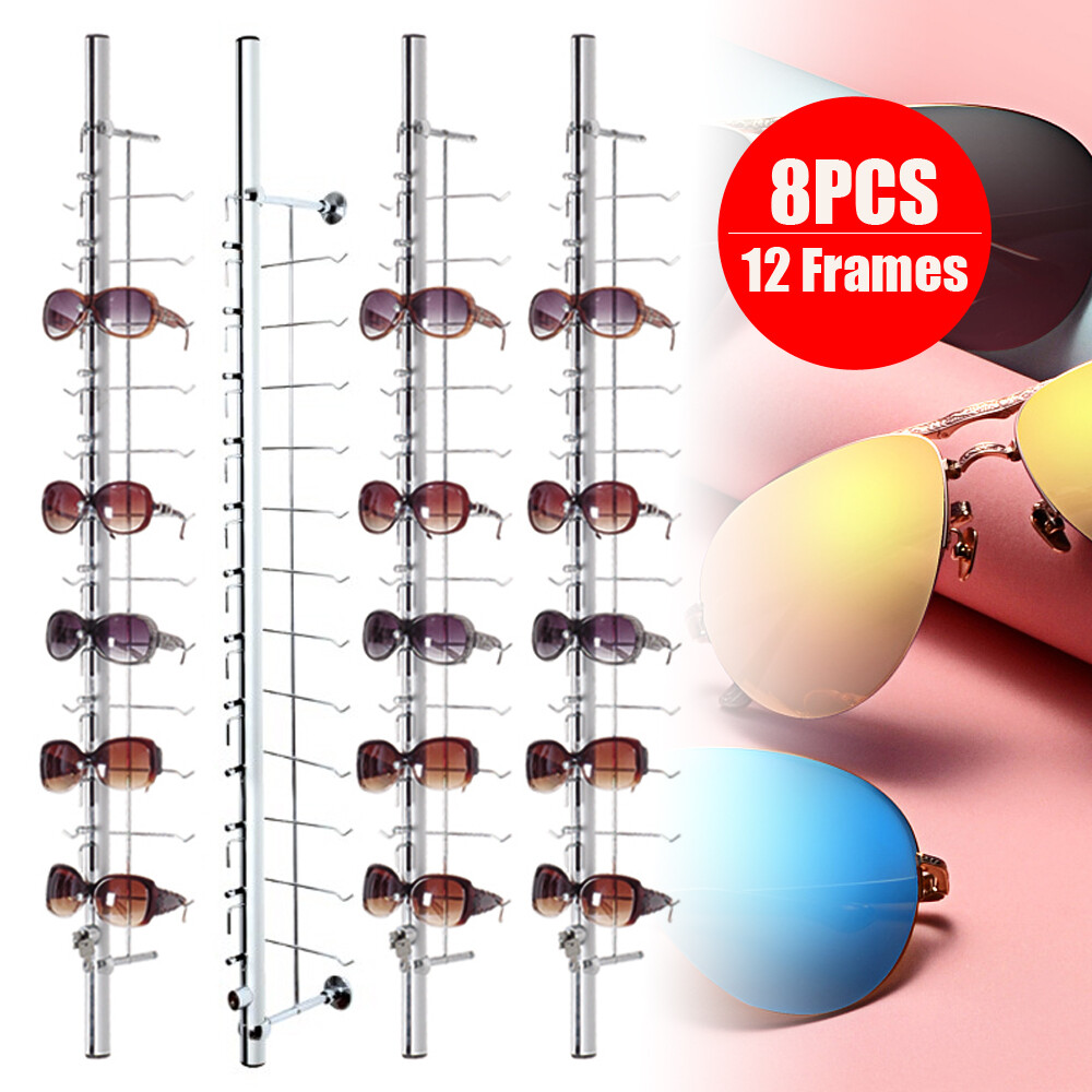 8PCS Eyeglasses Storage Rack Hold 12 Frames Optical Frames Display Rod w/ Lock