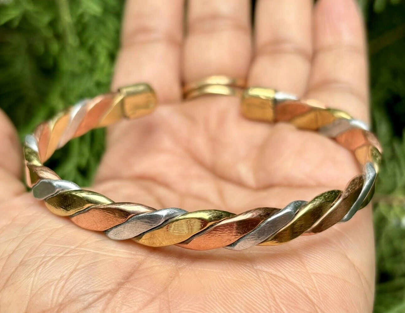 1Pc Pure Ashtadhatu, Copper Brass Silver Healing Bangle Cuff Bracelet Spiritual