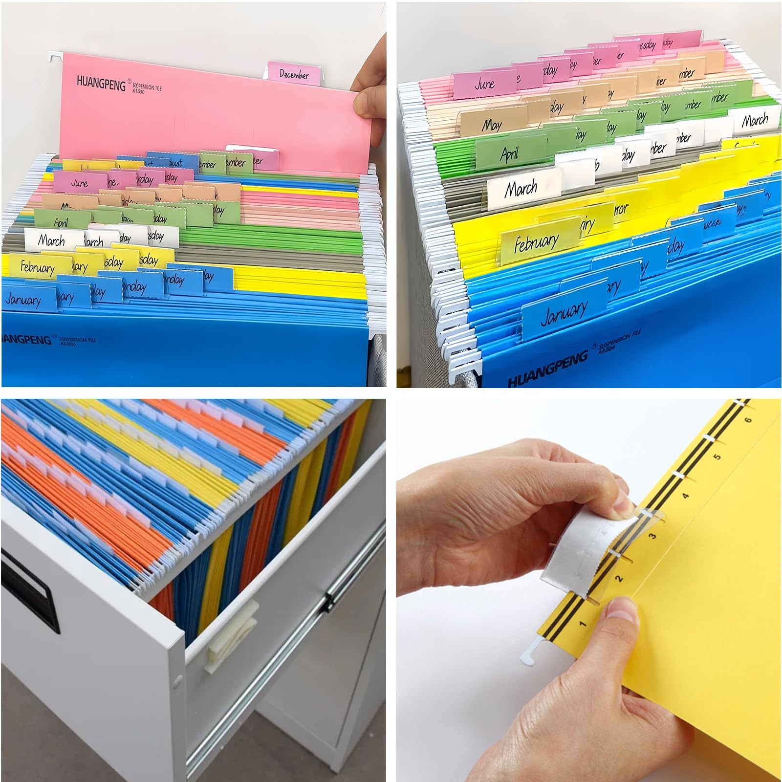 200 PCS Hanging File Folder Tabs Plastic Clear Inserts Organizer Office Desk