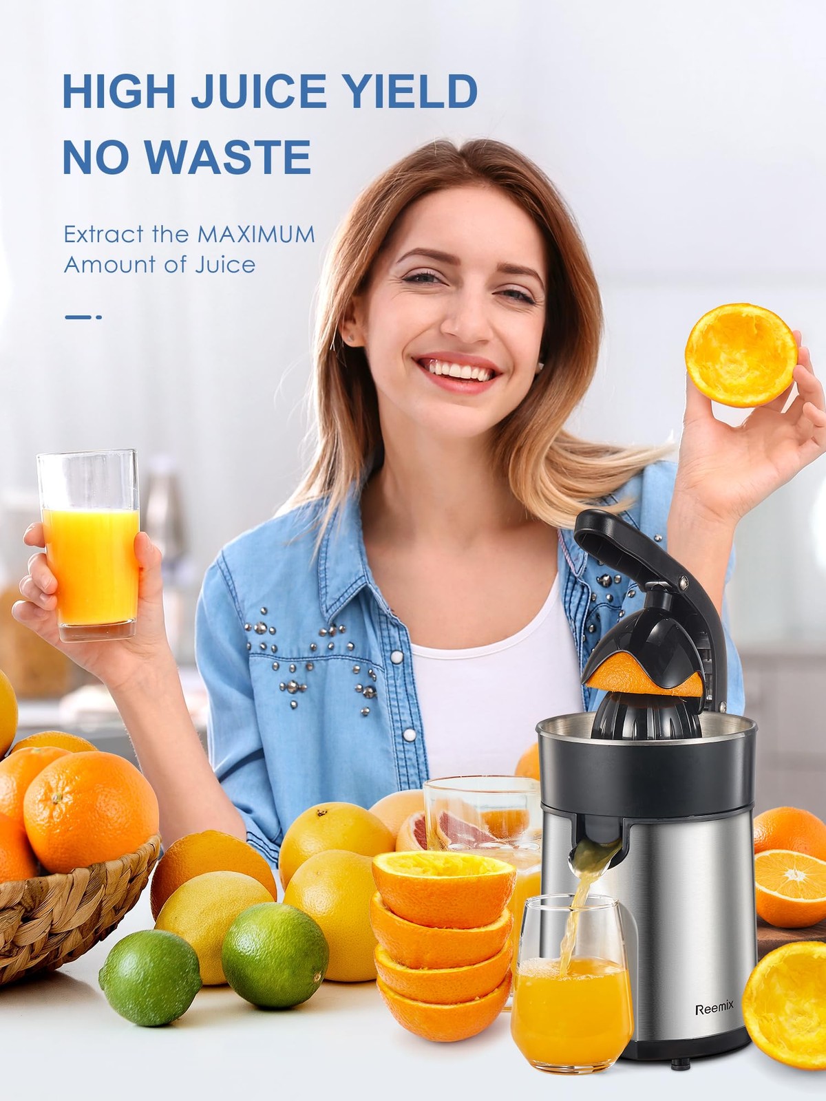 Electric Citrus Juicer Squeezer, Orange Juicer with Two Interchangeable Cones...