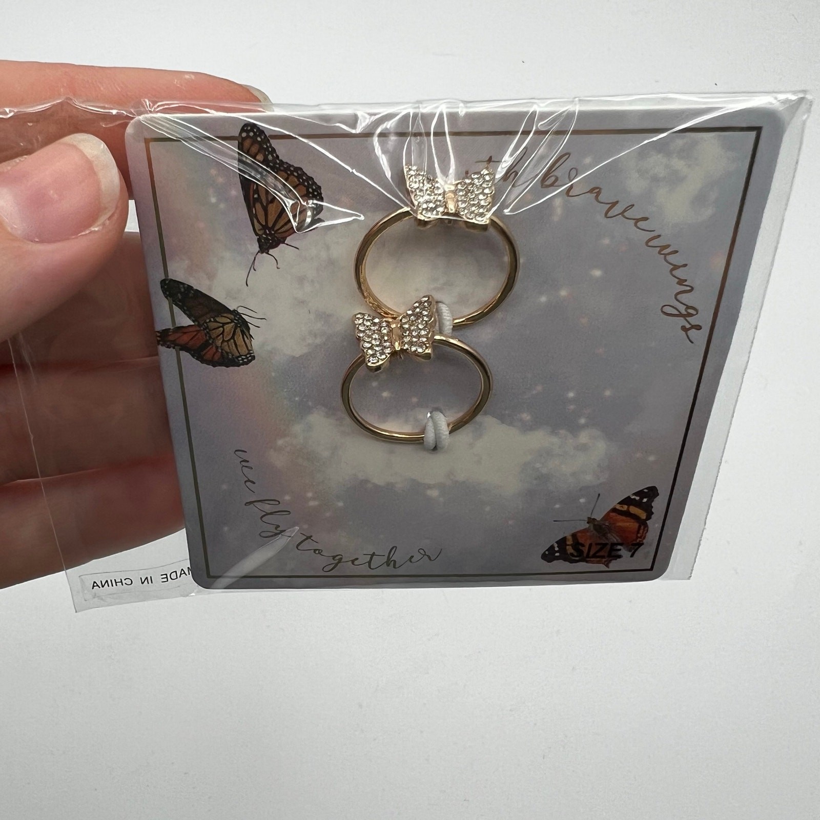 Francesca's NWT Gold Cubic Zirconia Butterfly Ring Set Size 7