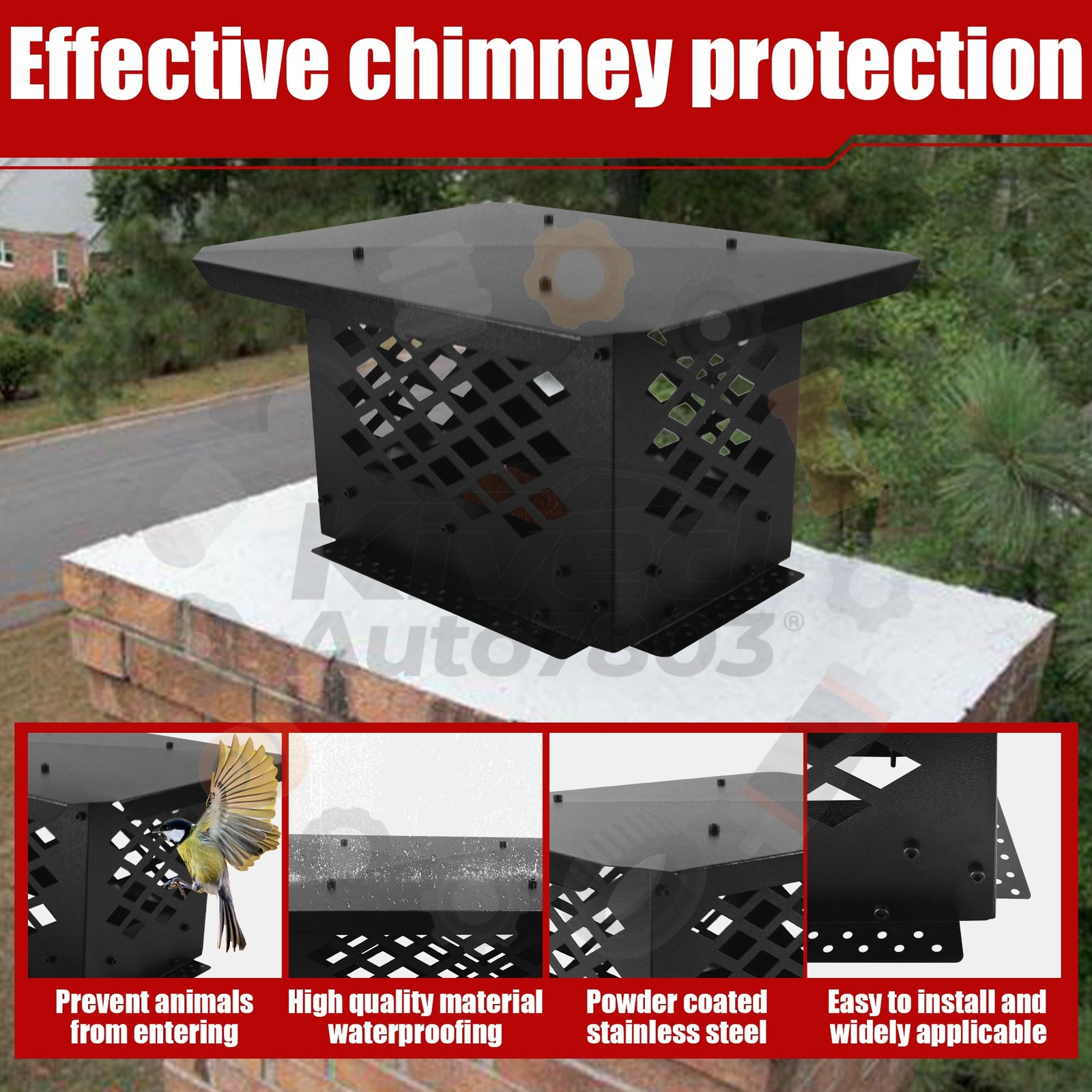 Rainproof Black 13"x9" Chimney Cap Flue Caps Fireplace Chimney Cover Outdoor