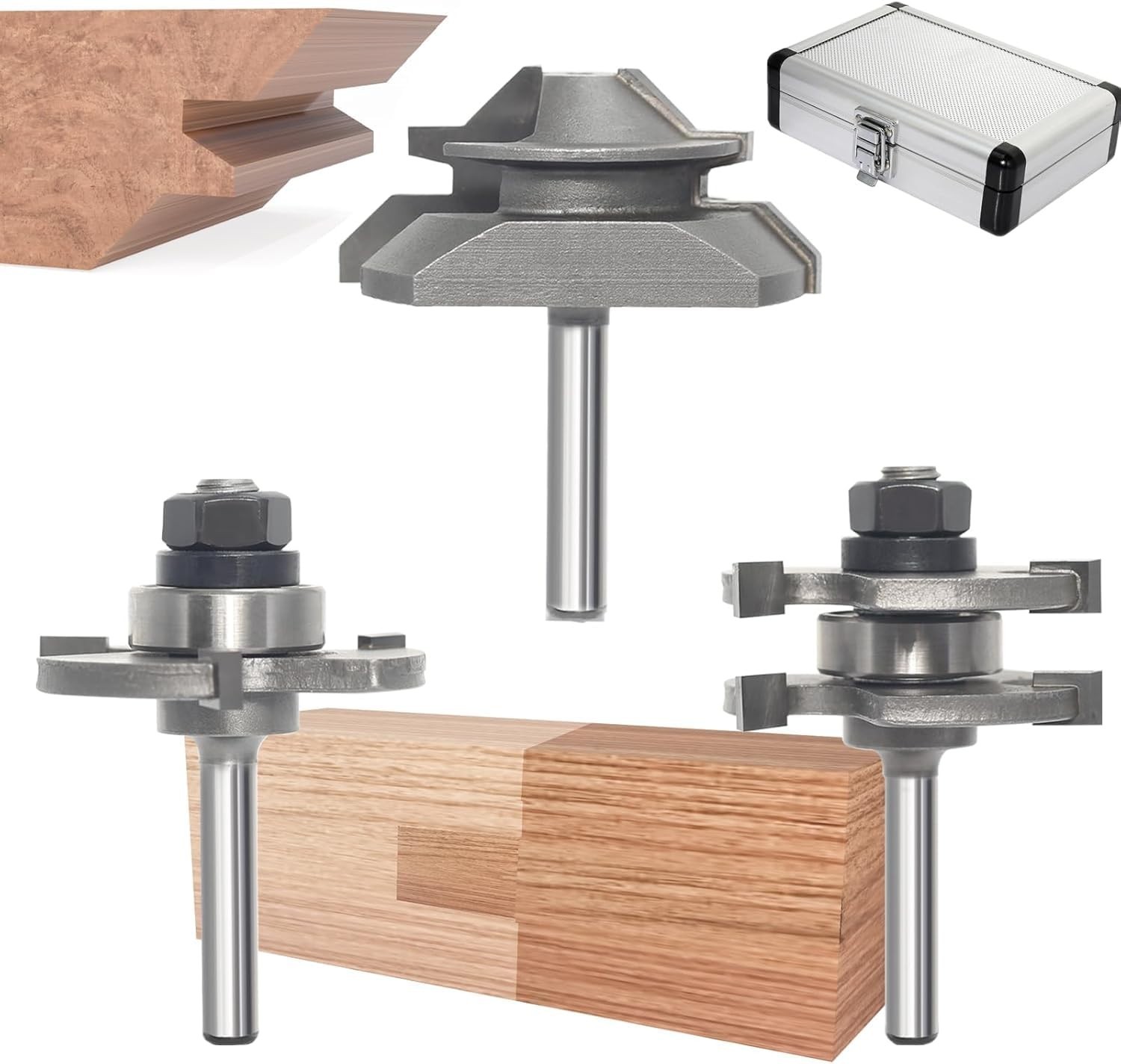 3Pc Tongue and Groove Router Bit Set 1/4 Shank,45 Degree Lock Miter Bit,3 Tee...