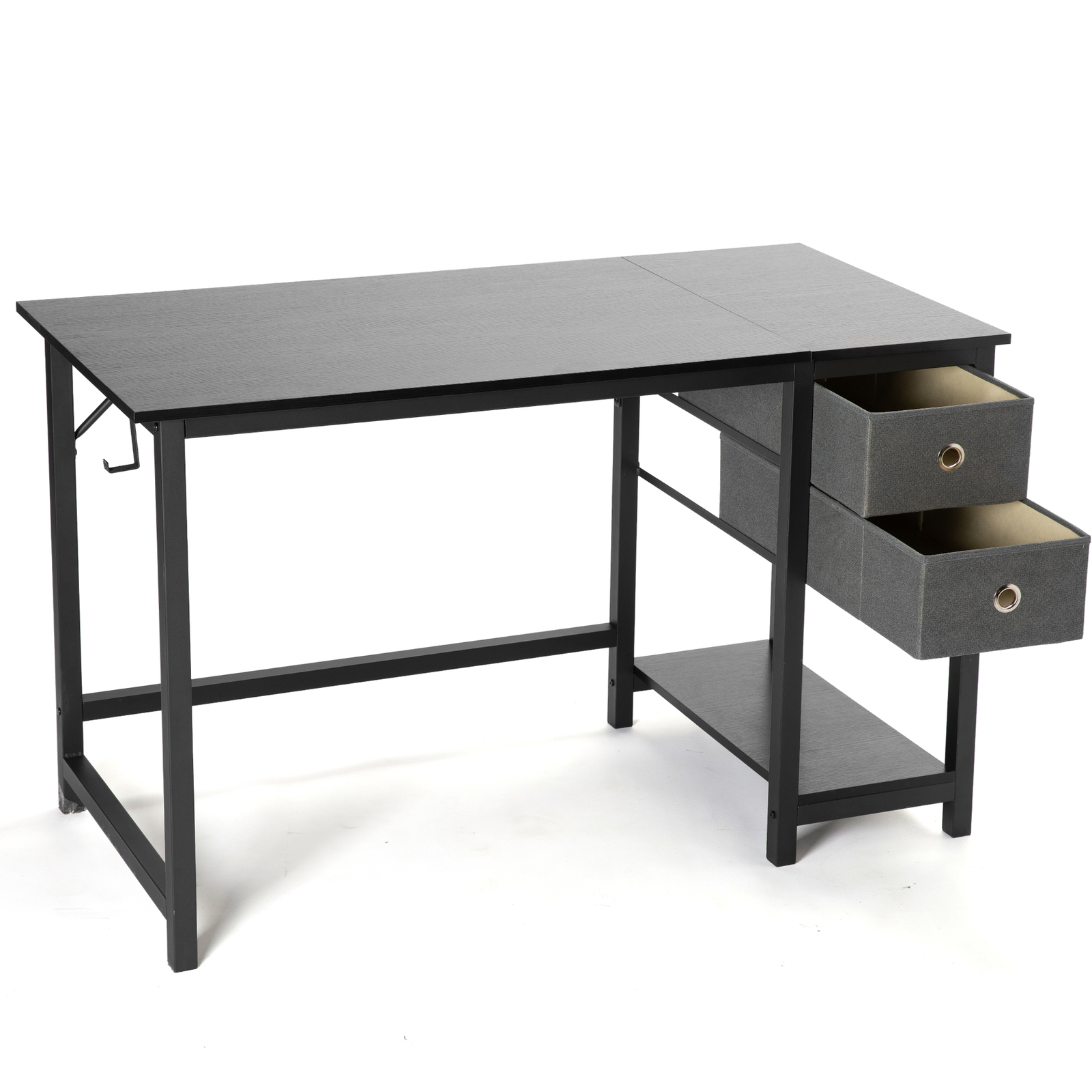 Office Computer Desk with 2-Tier Drawer Storage, Side Headphone Hook, Two Size