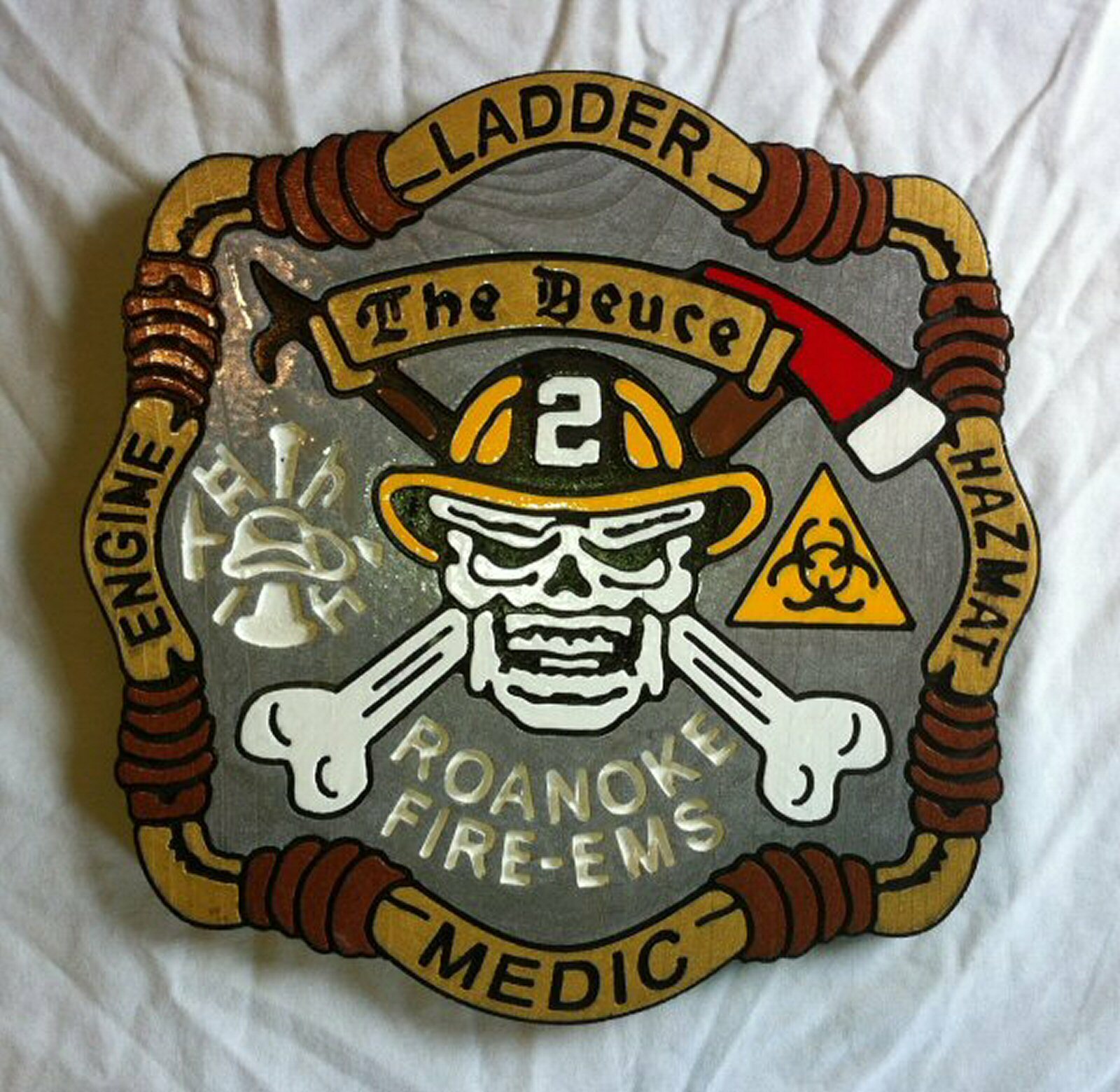 Fire Department Roanoke 3D routed wood patch plaque sign Custom carved