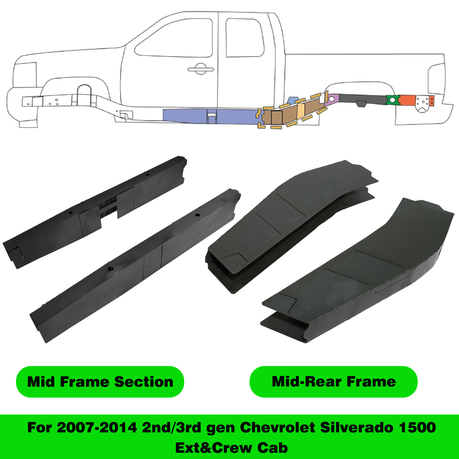 Mid&Mid-Rear Frame for 2007-2014 Chevy Silverado & Sierra 1500 Ext & Crew Cab