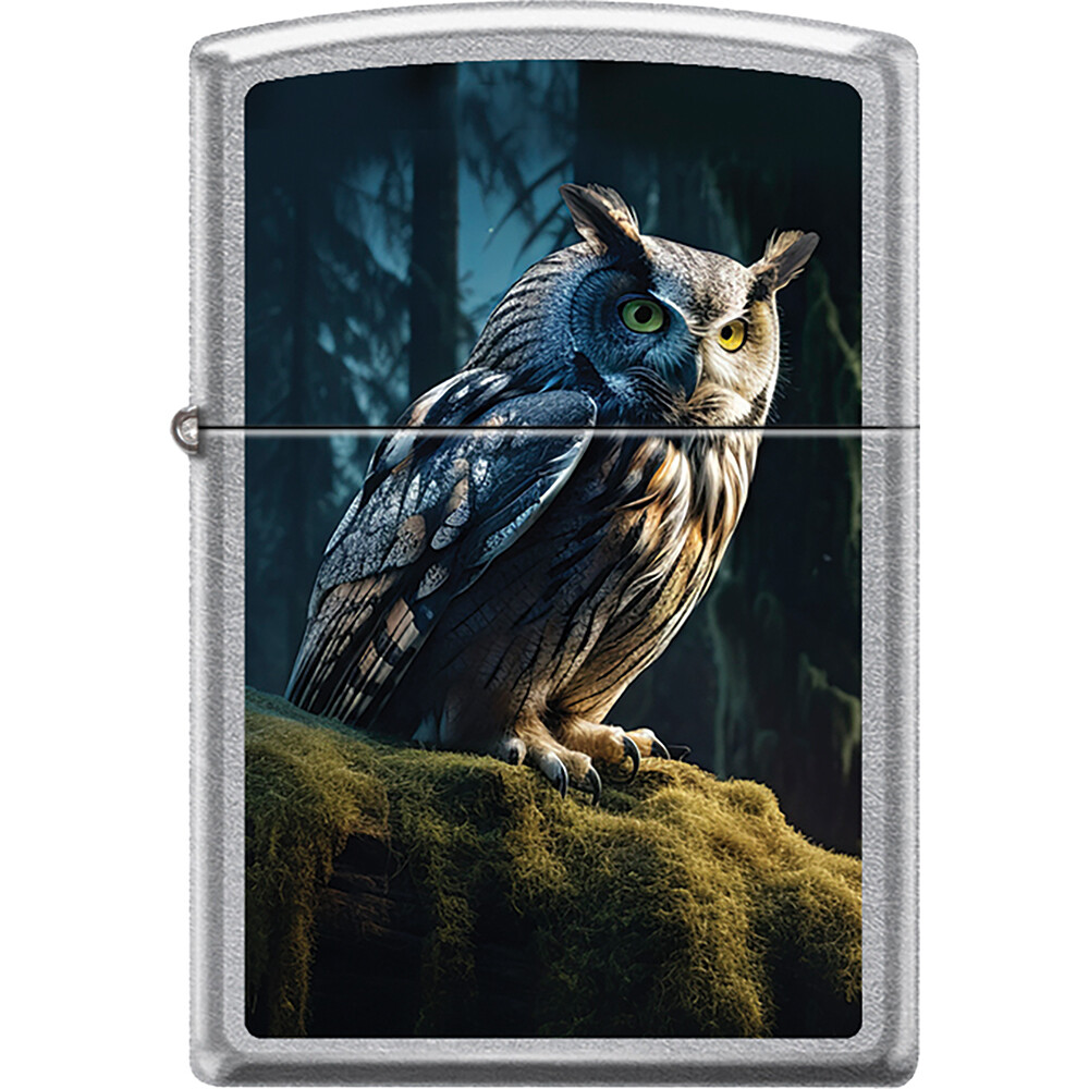 Zippo Owl Perched On A Tree Branch