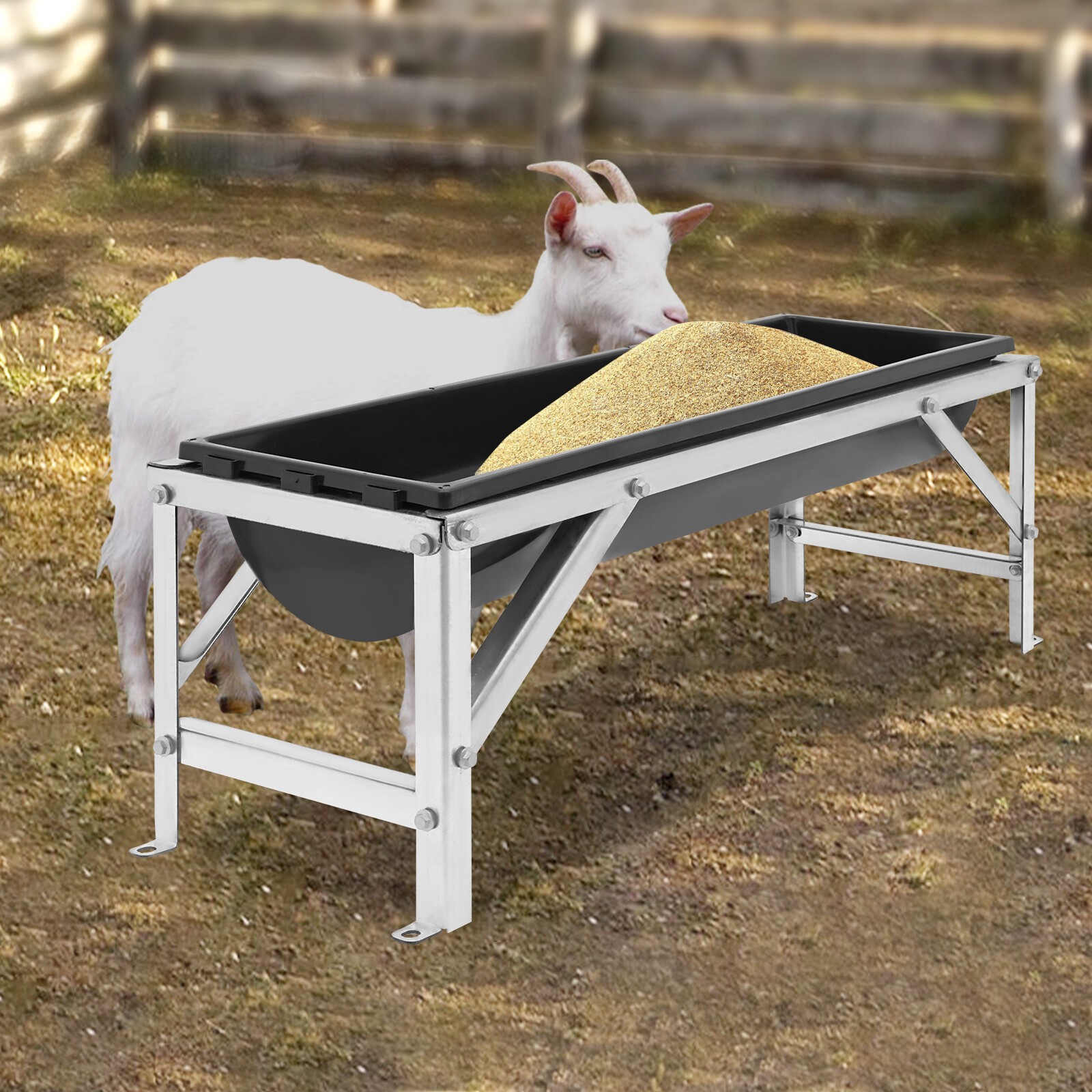 39" Metal Livestock Feed Trough Horse Feeder Water Trough With Stand For Farms