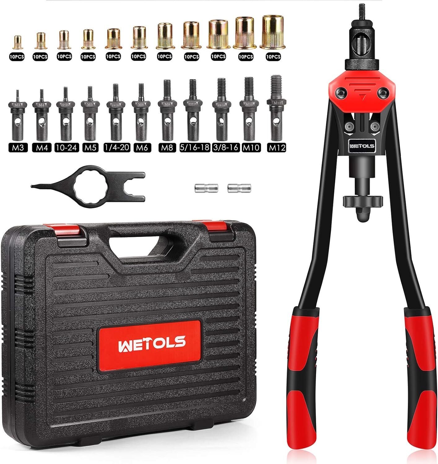 WETOLS 16" Rivet Nut Tool, Professional rivet nut tool with 11 mandrels