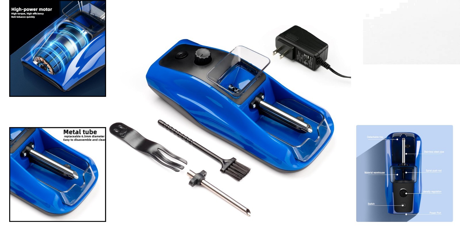 Blue Electric Cigarette Rolling Machine - User-Friendly Design for Quick Rolling