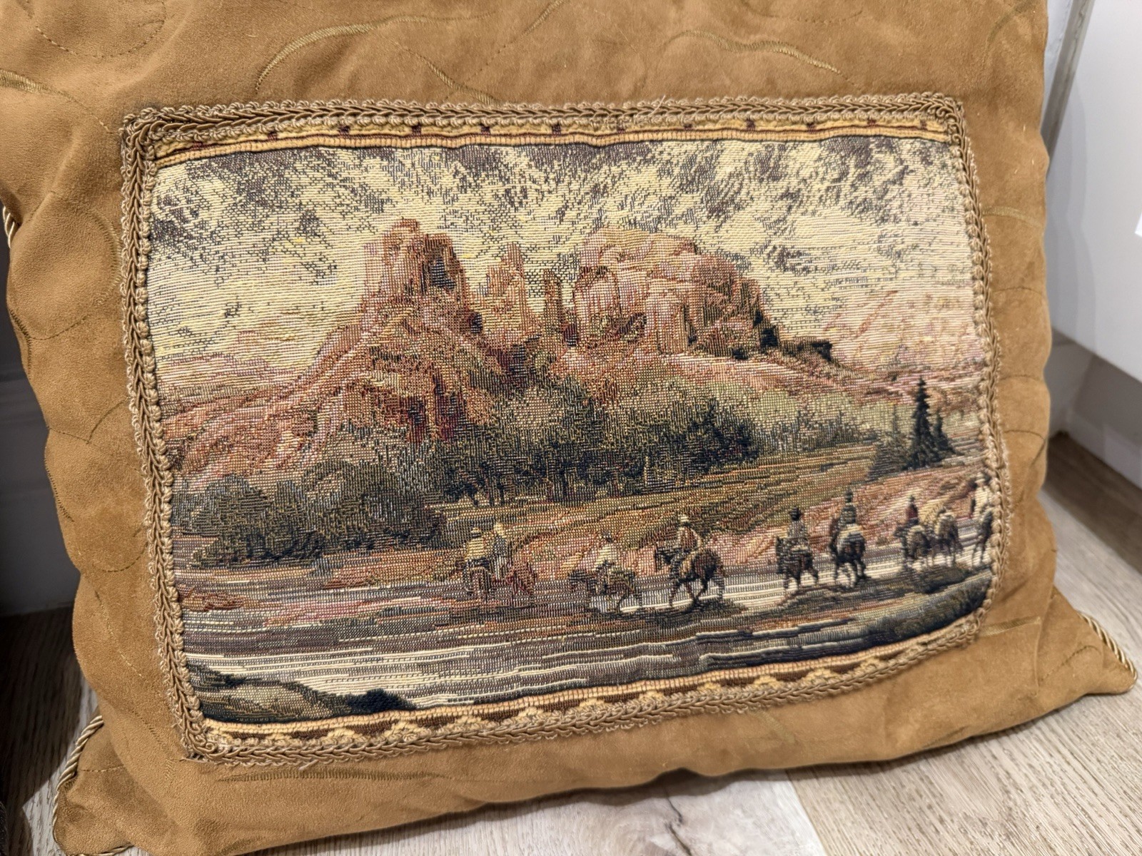 Vintage Western Tapestry Throw Pillow Set – Cowboy Horse Desert Scene (Set of 2)