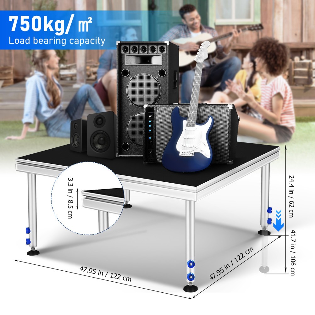 4 x 4 FT Lightweight Aluminum Performance Stage Riser Height Adjustable 24" -40"