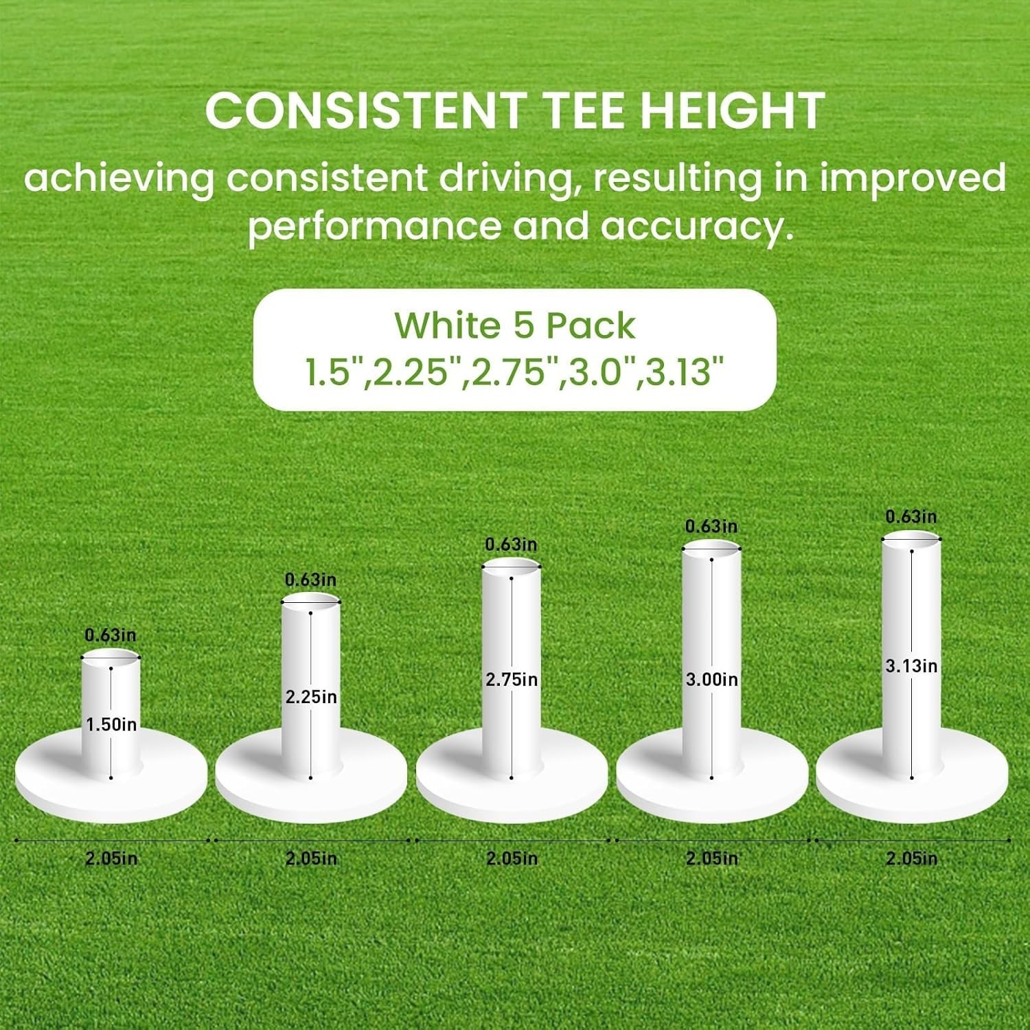 Golf Rubber Tees 5 Pack - Mixed Sizes for Ultimate Practice Versatility