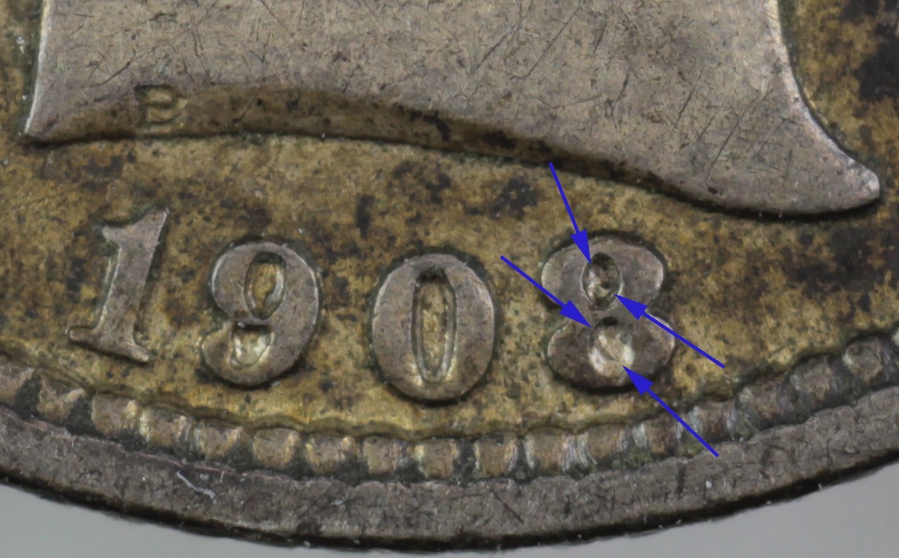 1908 RPD-004, 8/8-East Barber Dime XF toned. Offering combined shipping.
