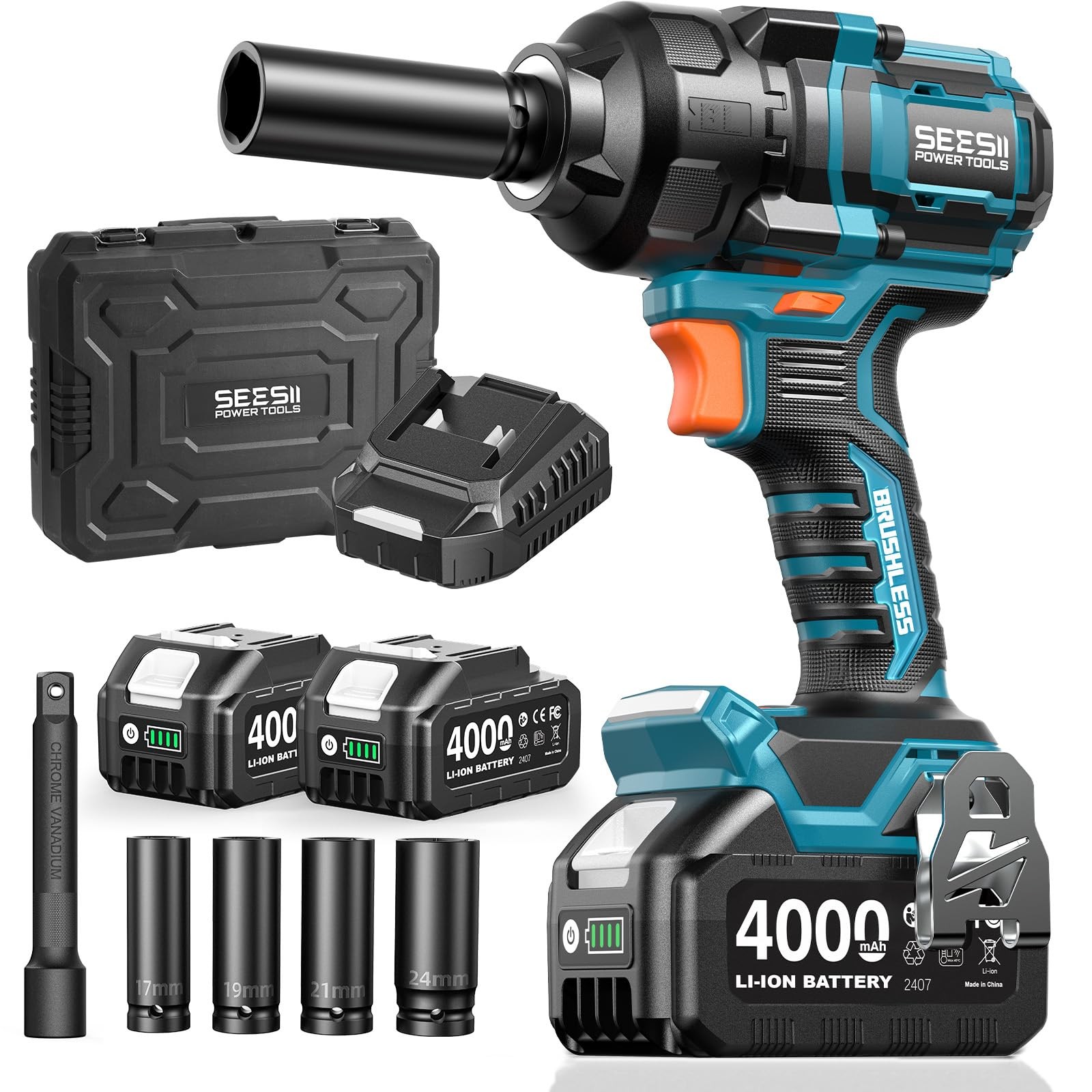 Seesii Impact Wrench 886 Ft-lbs(1200N.m), 1/2 High Torque inch, Blue