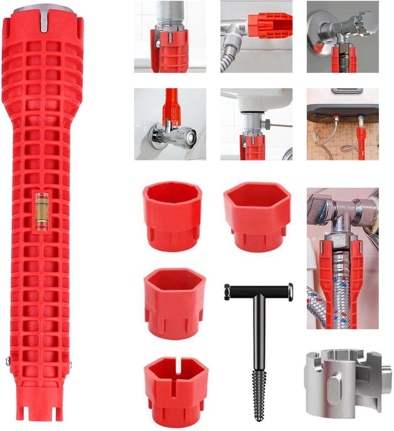 Tap Spanner Tool, 12-in-1 Multi-Functional Faucet Wrench, Comfortable Grip