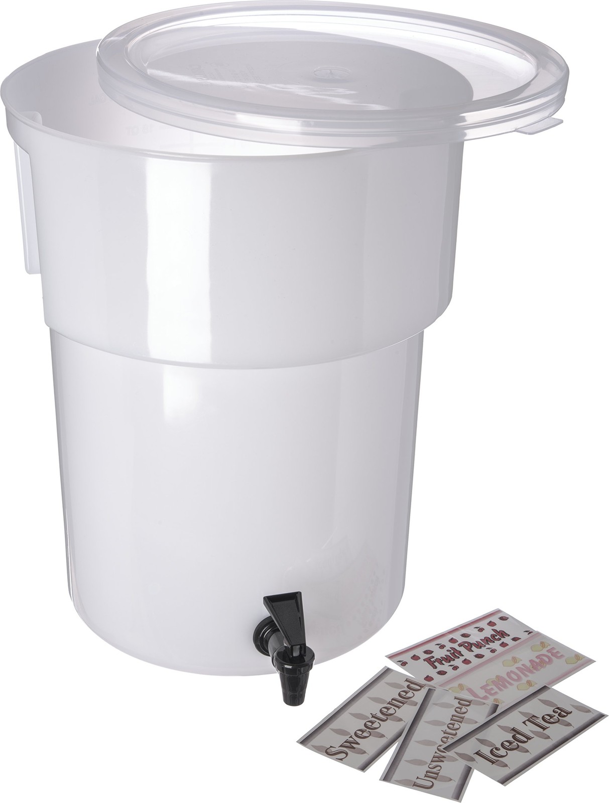 Carlisle FoodService Products Round Beverage Dispenser,Plastic, 5 Gallons, White