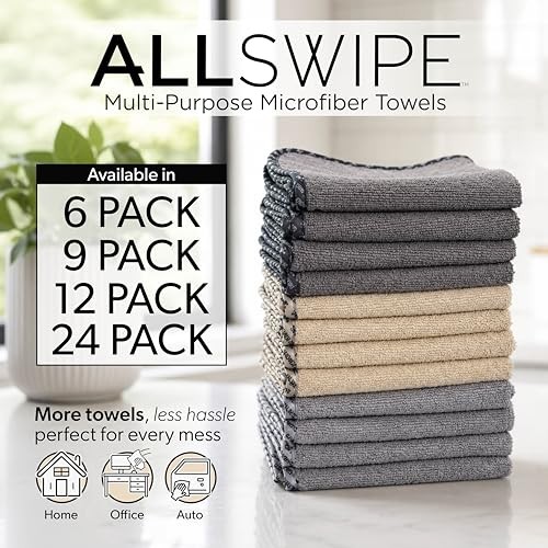 AllSwipe Multi-Purpose Microfiber Towels for Cars, Microfiber Cleaning 12 Pack