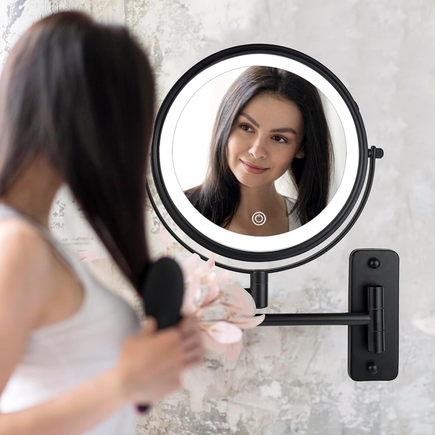 JANEEVA 8" Wall Mounted Lighted Makeup Mirror,Rechargeable Double Sided 1X/10X M