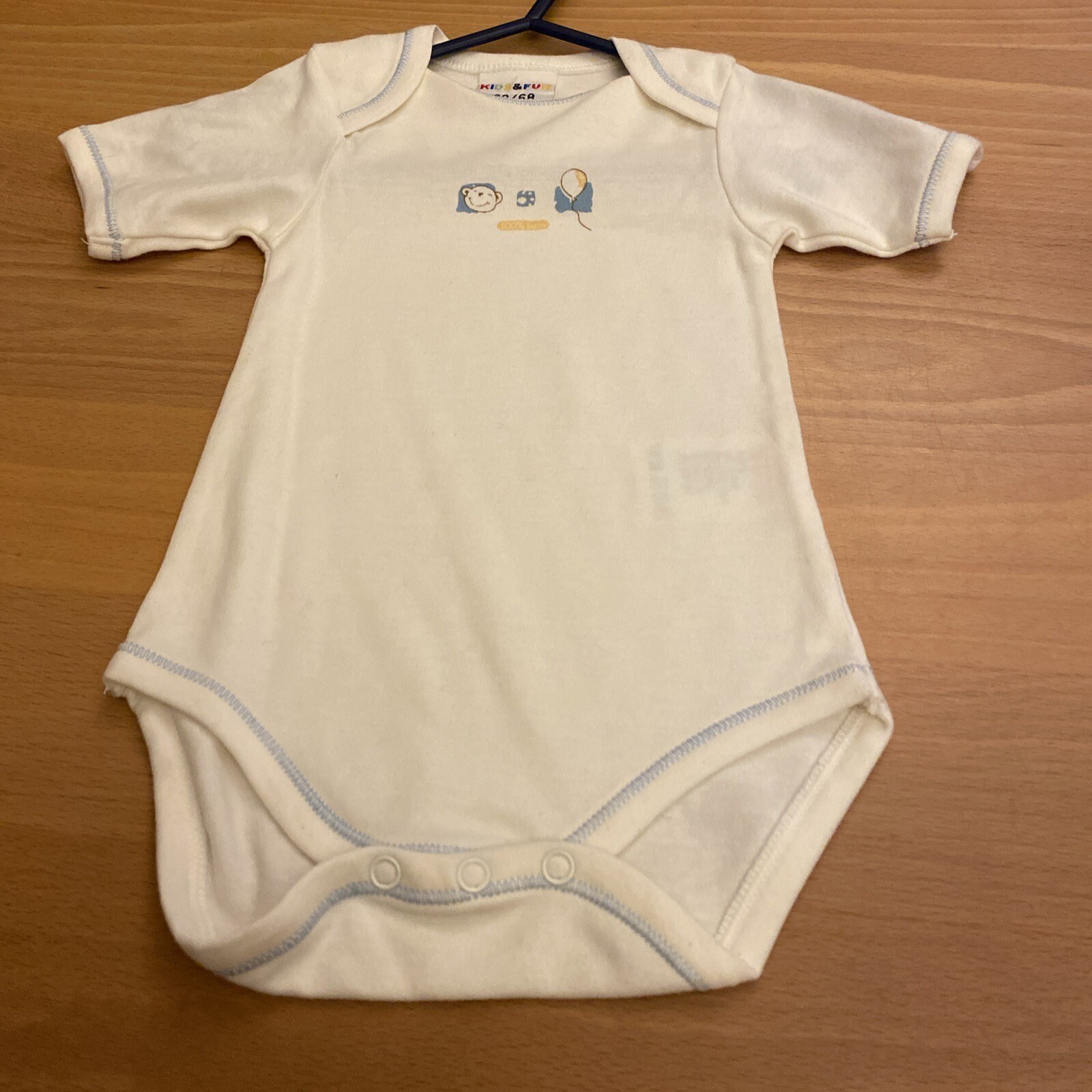 baby boys clothes 3-6 months White Cotton Blue Trim 100% Baby Short Sleeve Vest