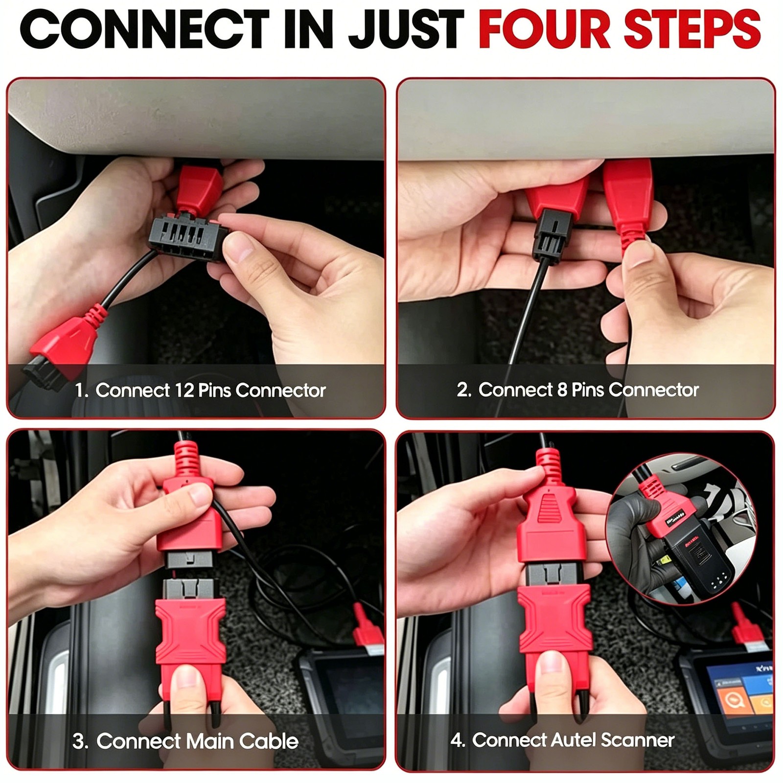 FCA 12+8 Cable Adapter for Chrysler 12+8 Programming Cable Connector, Autel OBD2