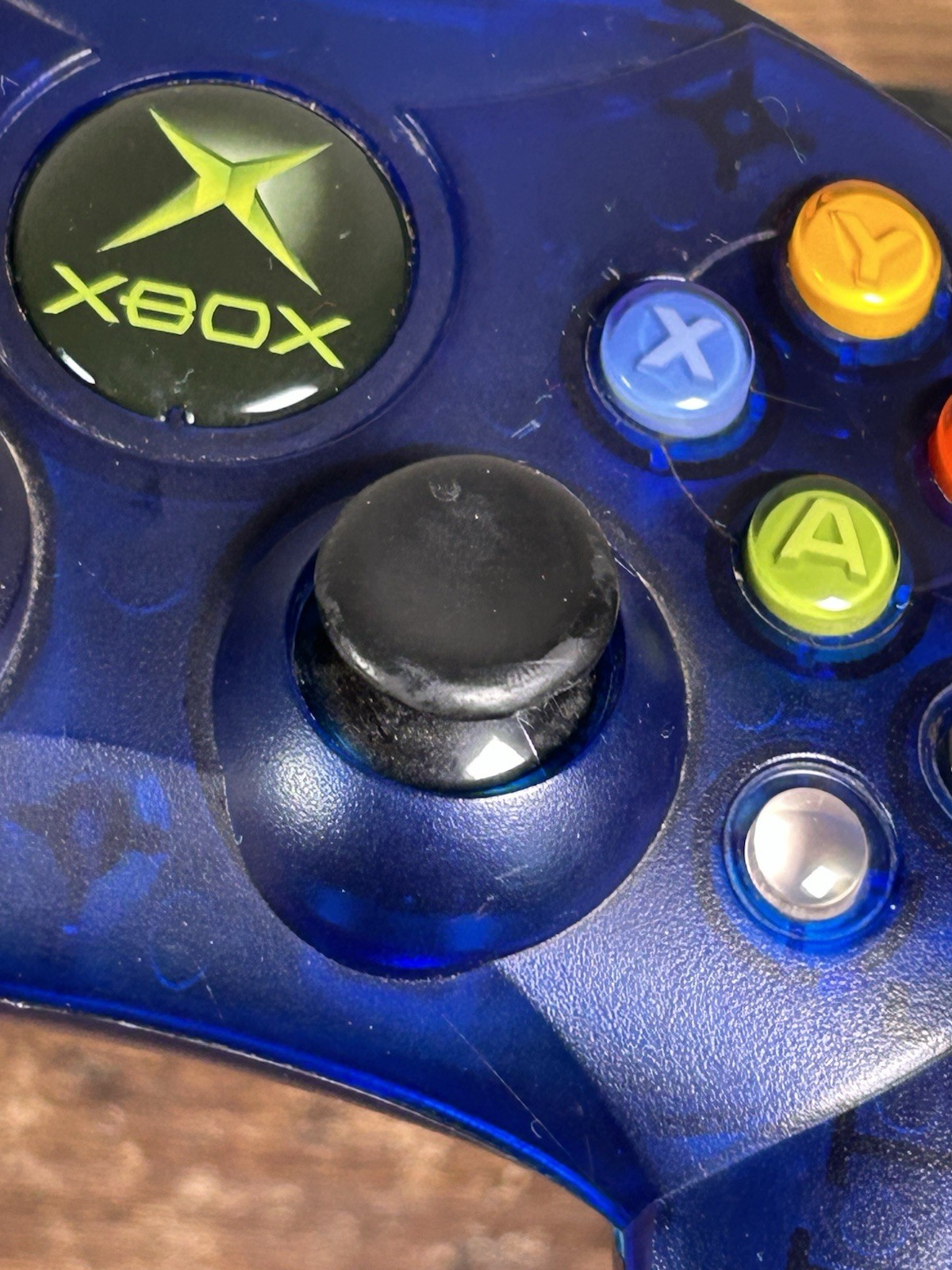 Original Xbox Controller S-Type Clear Blue Genuine OEM w/ Breakaway Cable TESTED