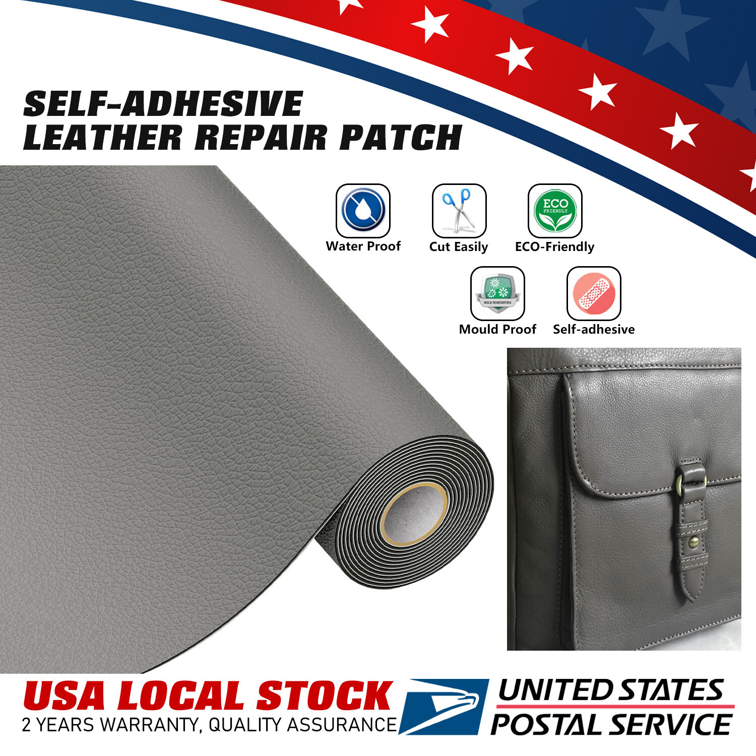 Grey multi-size Leather Repair Patch Car Seat Sofa Rip Holes, Durable&Easy Fix