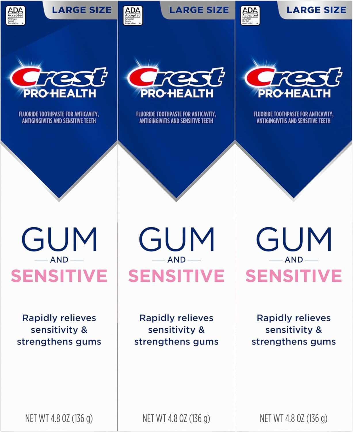 Crest Sensitive and Gum Toothpaste 4.8 Oz (3 Pack), Relieves Sensitivity, Streng