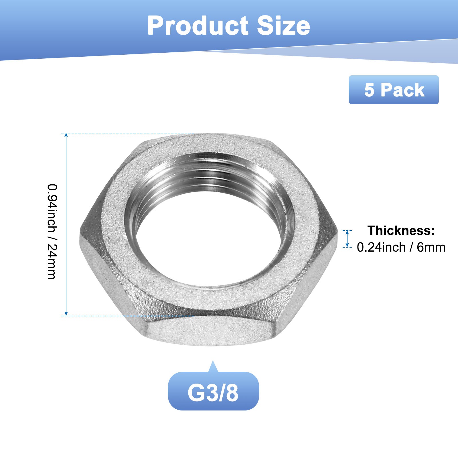 5-Pack Cast Pipe Fitting Hex Locknut, G3/8 Female Thread Hex Locking Nut