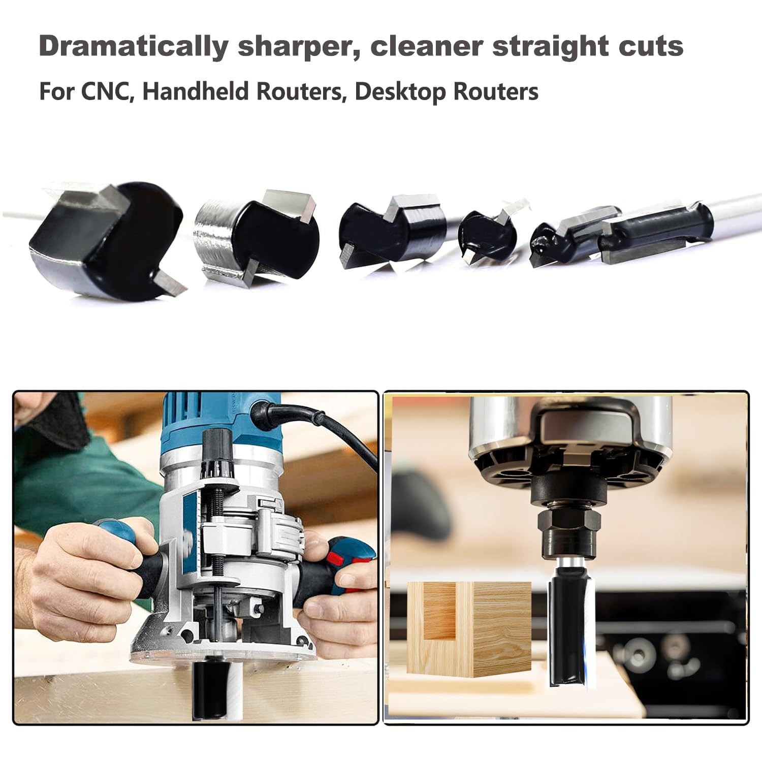 6Pcs Straight Router Bit Set 1/4 Shank, Double 6pcs straight bit shank