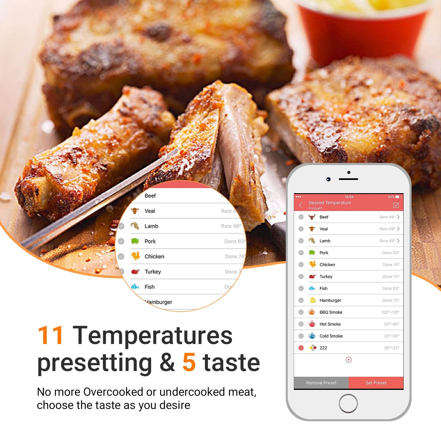 Inkbird Digital Thermometer Bluetooth Meat Smoker Thermometer Probe BBQ Wireless
