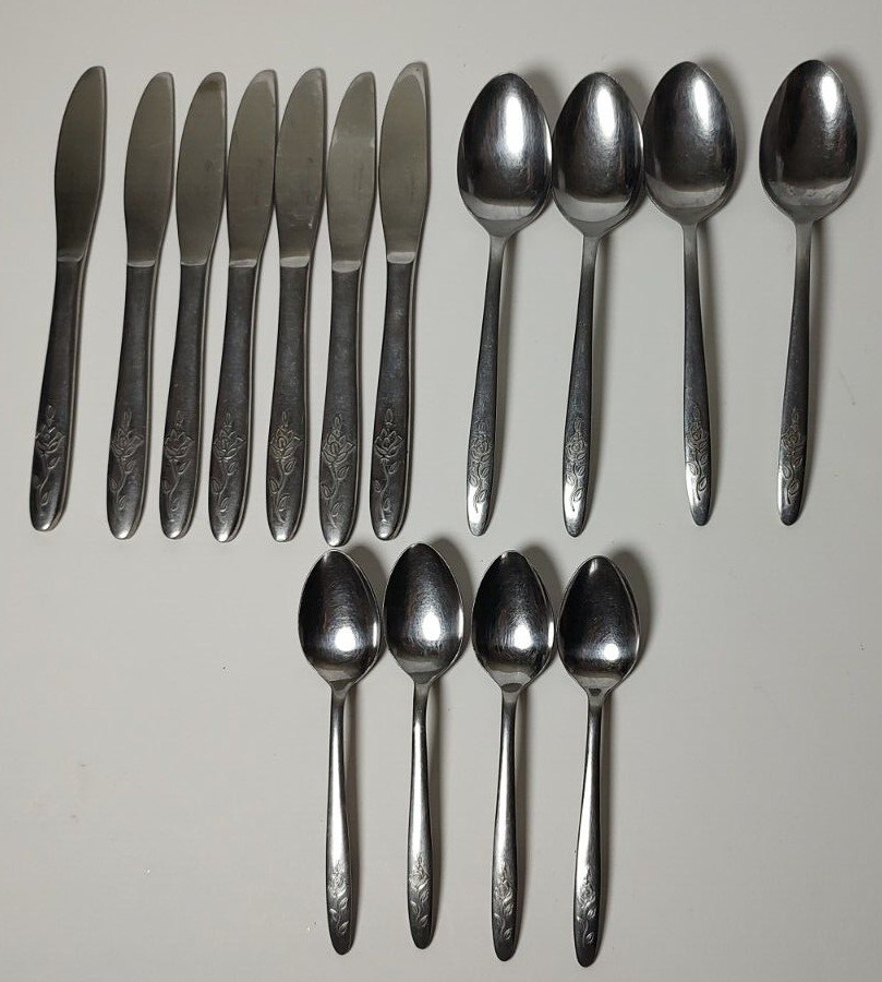15 Piece Vintage Premier Rose Stainless Japan Flatware Embossed Floral