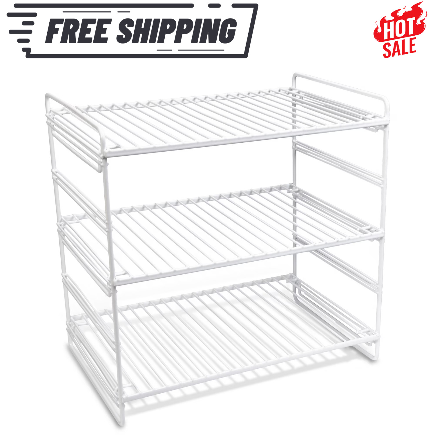 Mainstays Kitchen Organizer 3 Tier Adjustable Steel Shelf White Storage