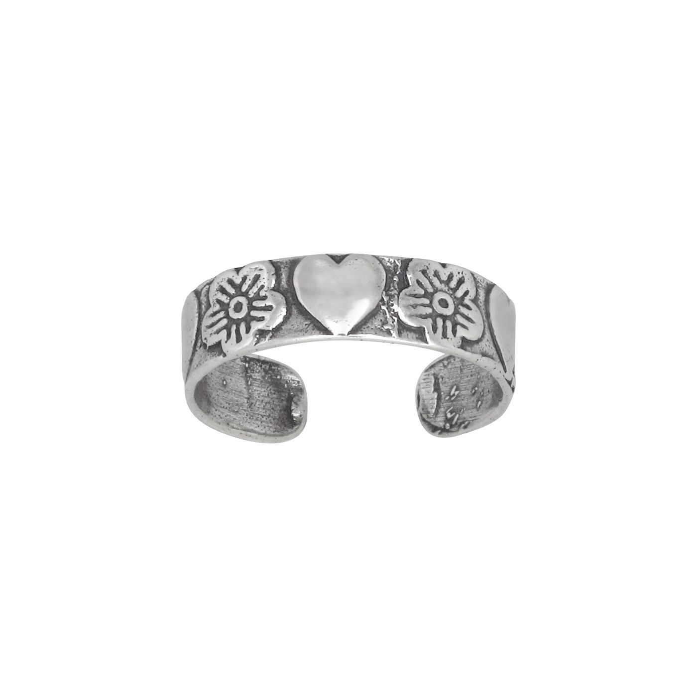 Sterling Silver .925 Hearts and Flowers Toe Ring Adjustable Size | Made In USA