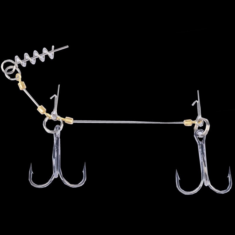 One double-hook with a spring lock needle for manual fishing