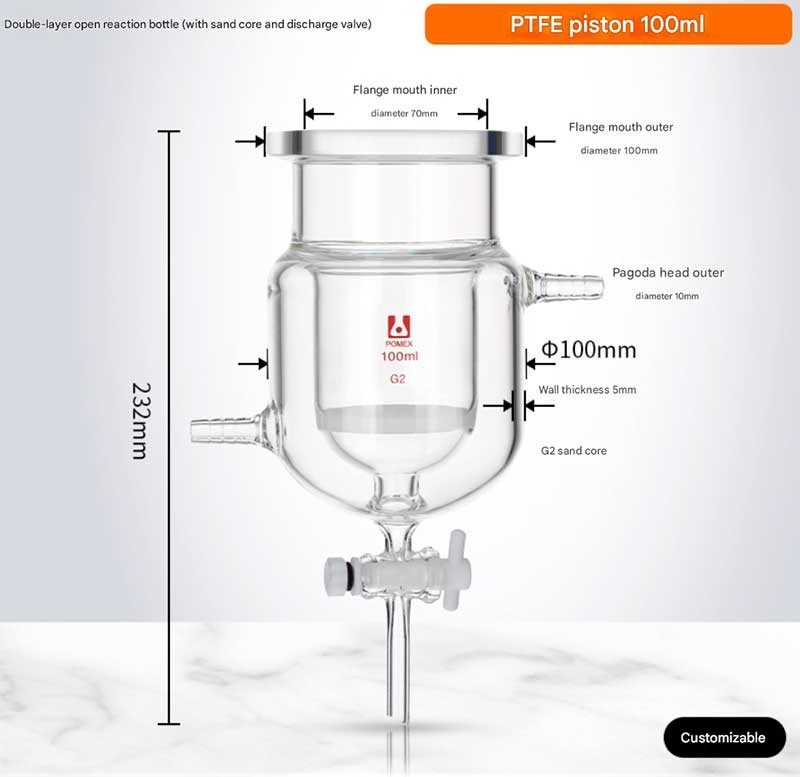 100ml Double-Layer Glass Reactor with G2 Sand Core Filter Lab Flask
