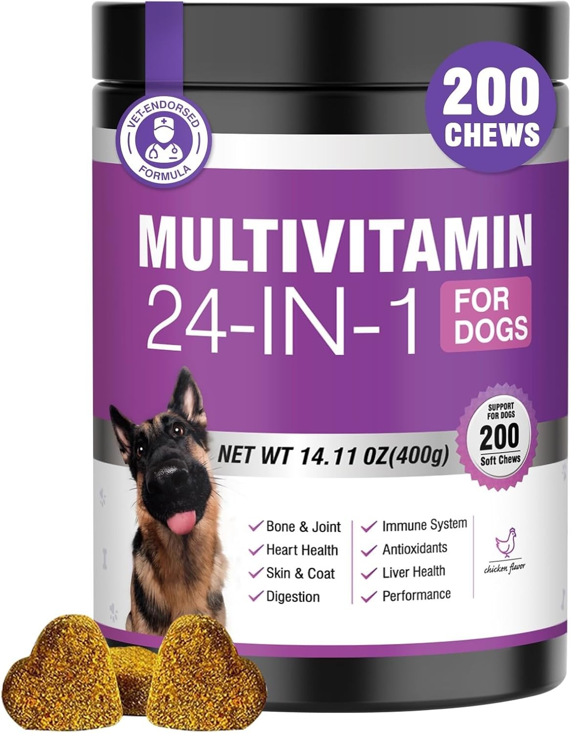 24-in-1 Dog Vitamins and Supplements 200 Ct Dogs Multivitamin Chewable