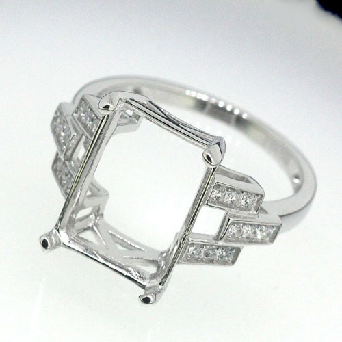 Sterling Silver Semi Mount Ring Setting Emerald Oct 14x10mm Topaz or Moissanite