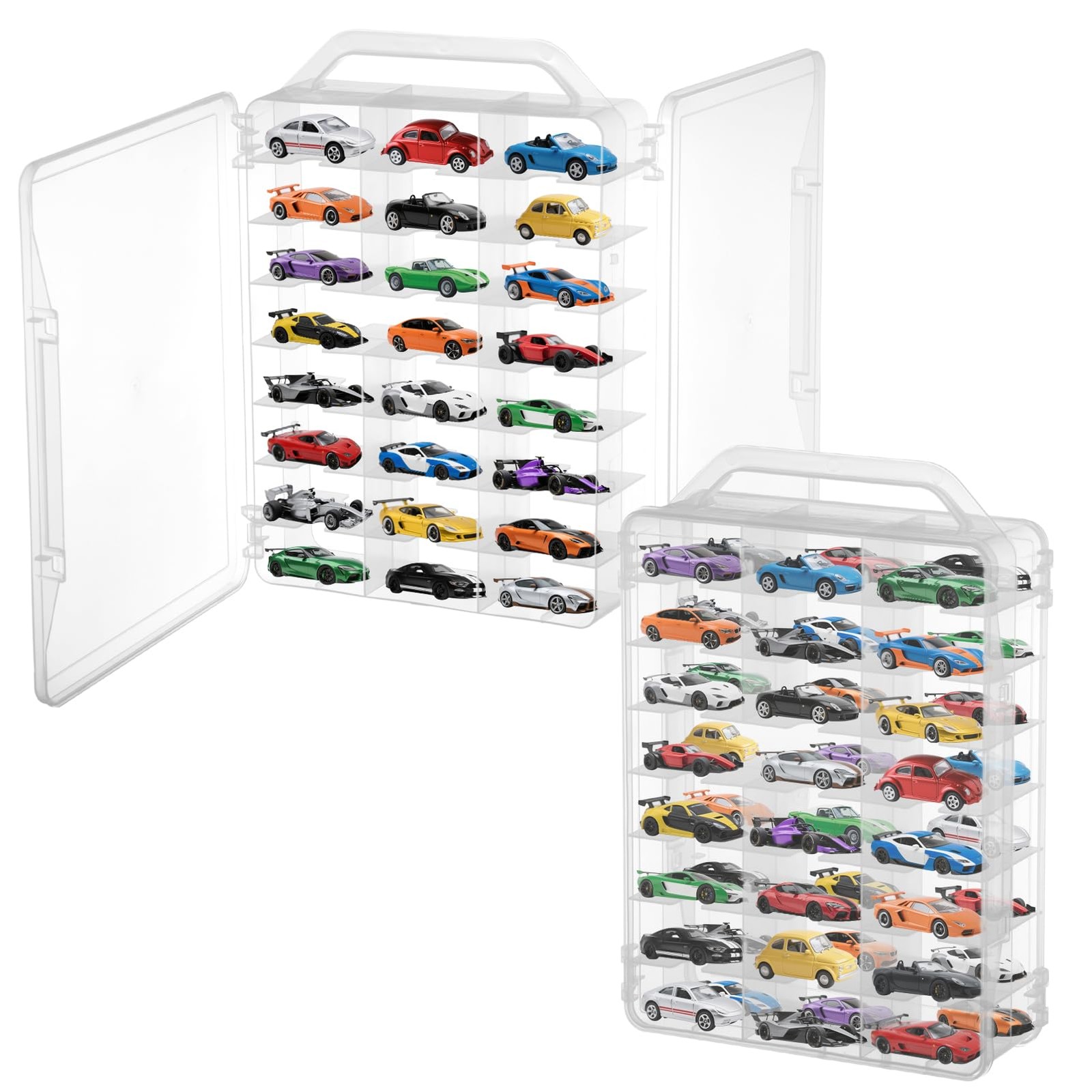 92 Slot Double Sided Toy Car Storage Case W/ Handle For Matchbox Hot Wheels 2PC
