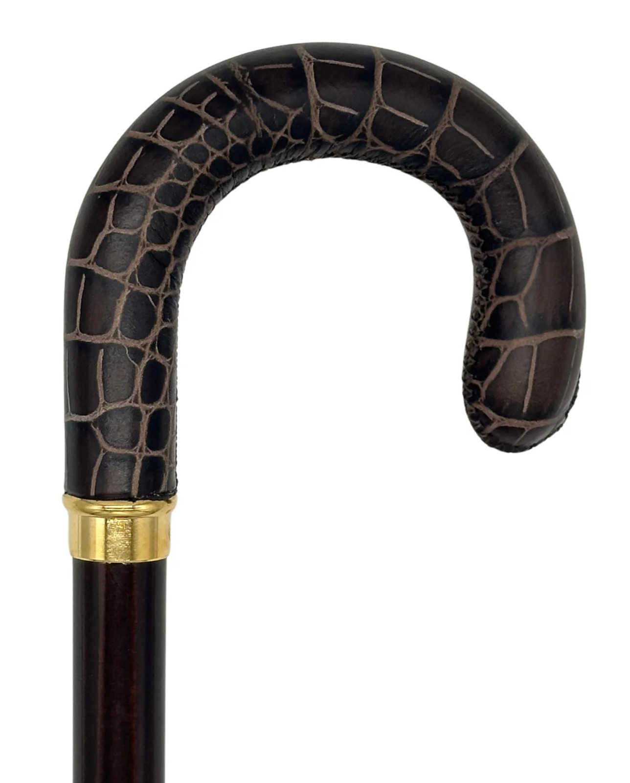 Classy Cane with Cocco Brown Crook Handle in Italian Leather