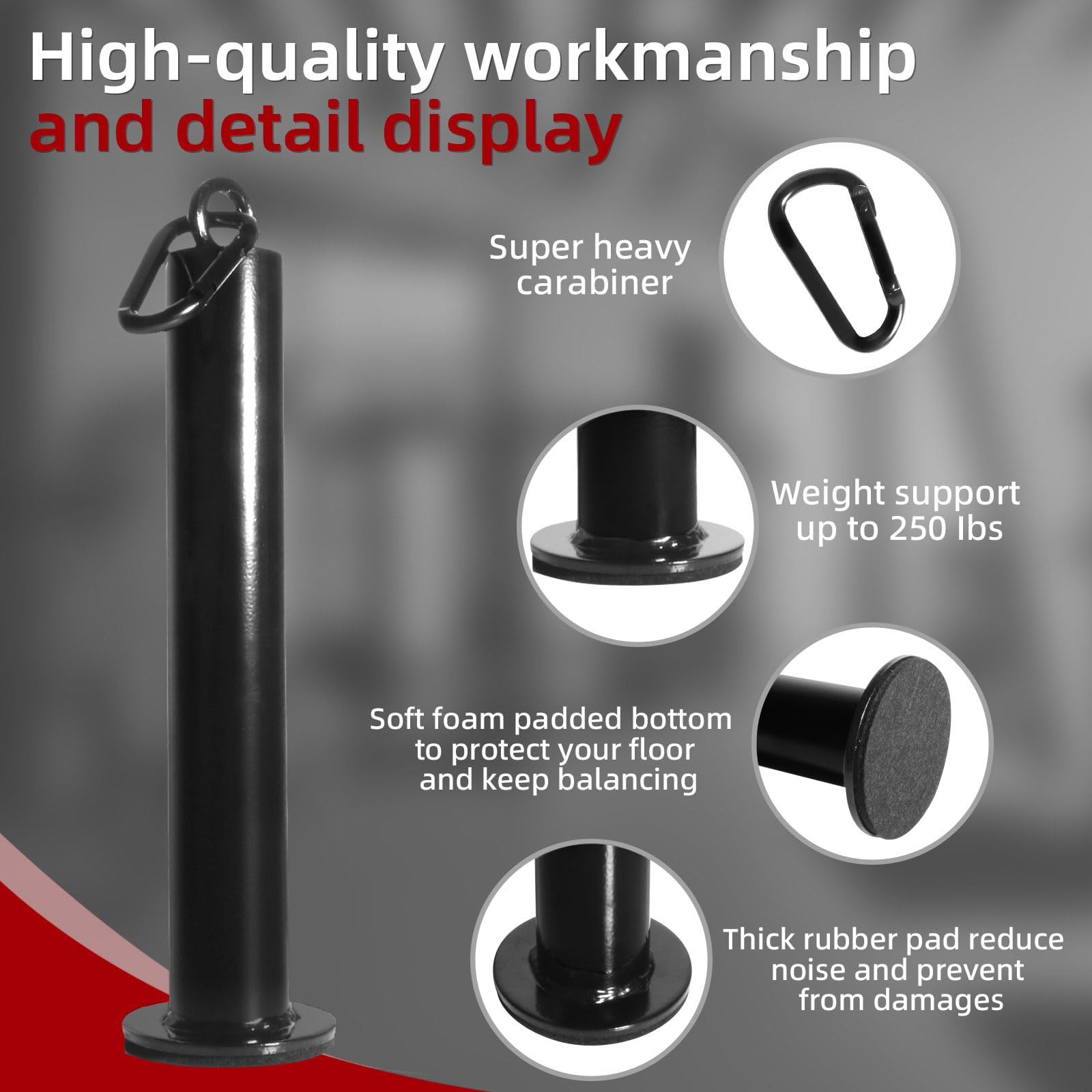 Weight Loading Pin with Carabiner for 2" Olympic Plates & Cable Pulley