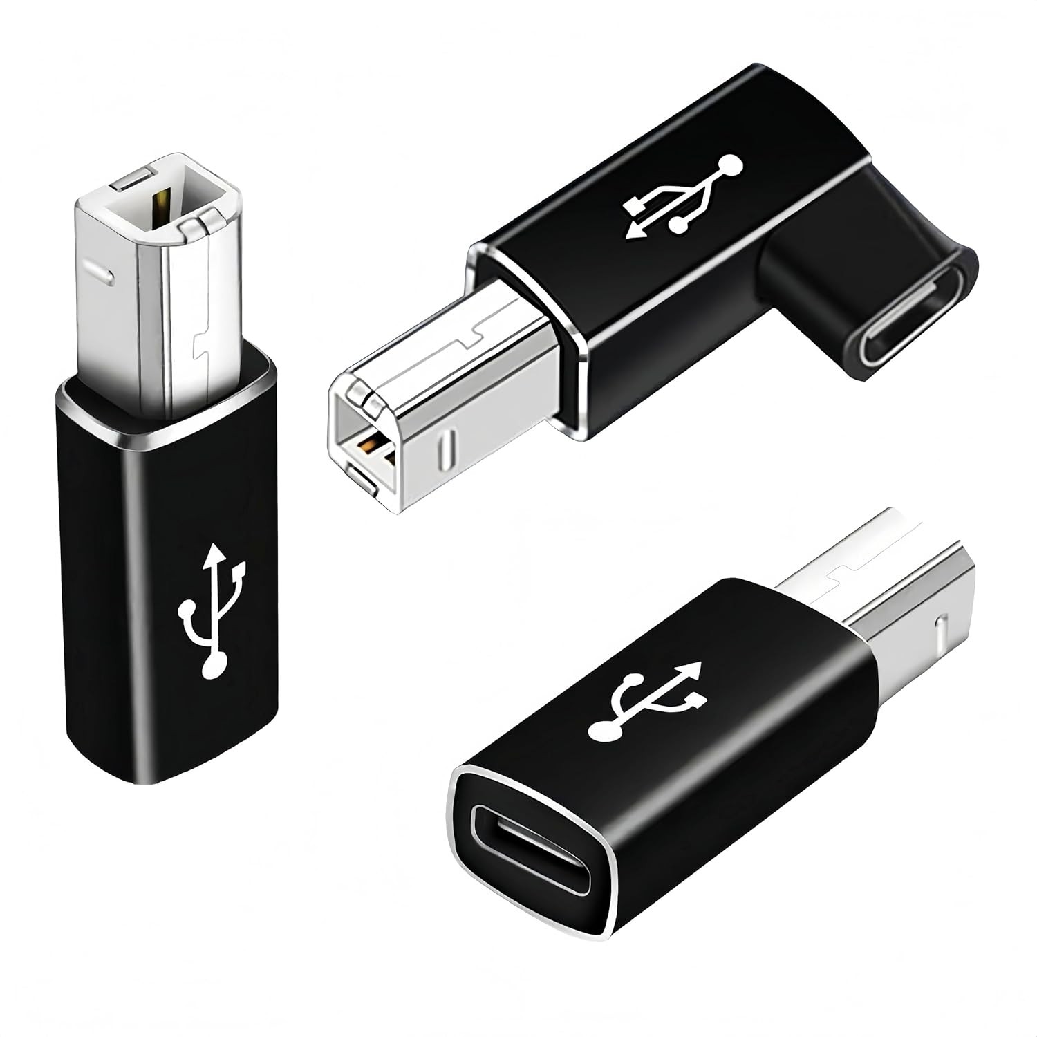 3-Pack USB B to C Printer 2Pack Straight And A 90 degree usb B adapte